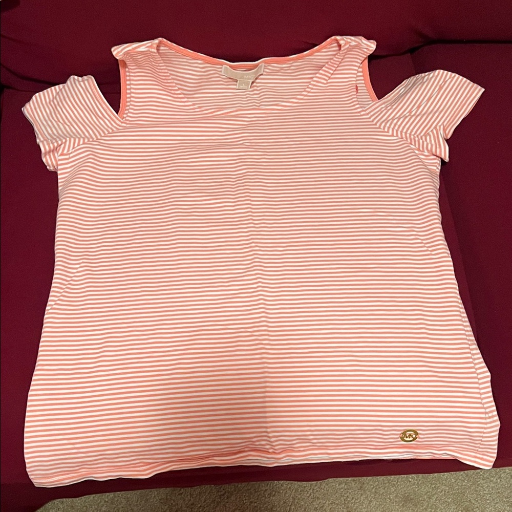 Michael Kors peach and White Striped Top